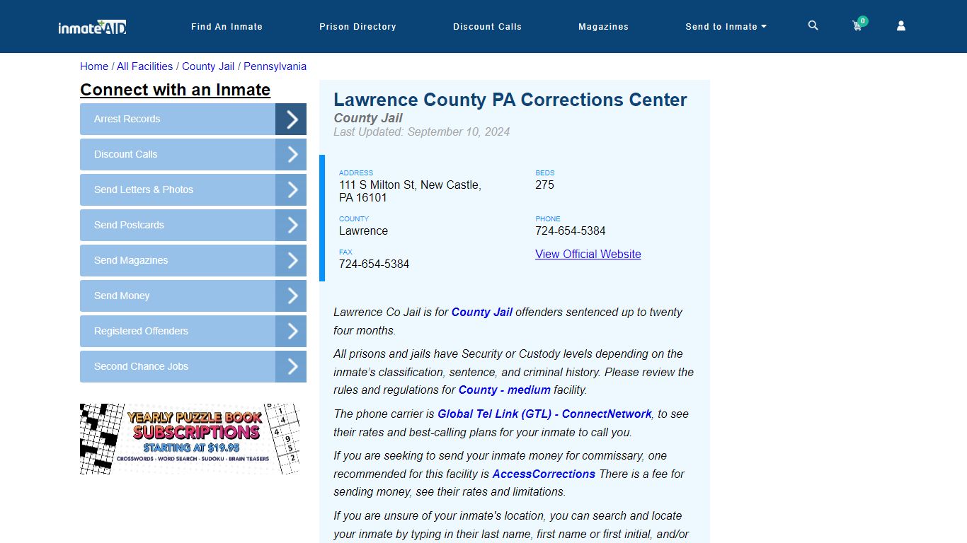 Lawrence County PA Corrections Center - Inmate Locator